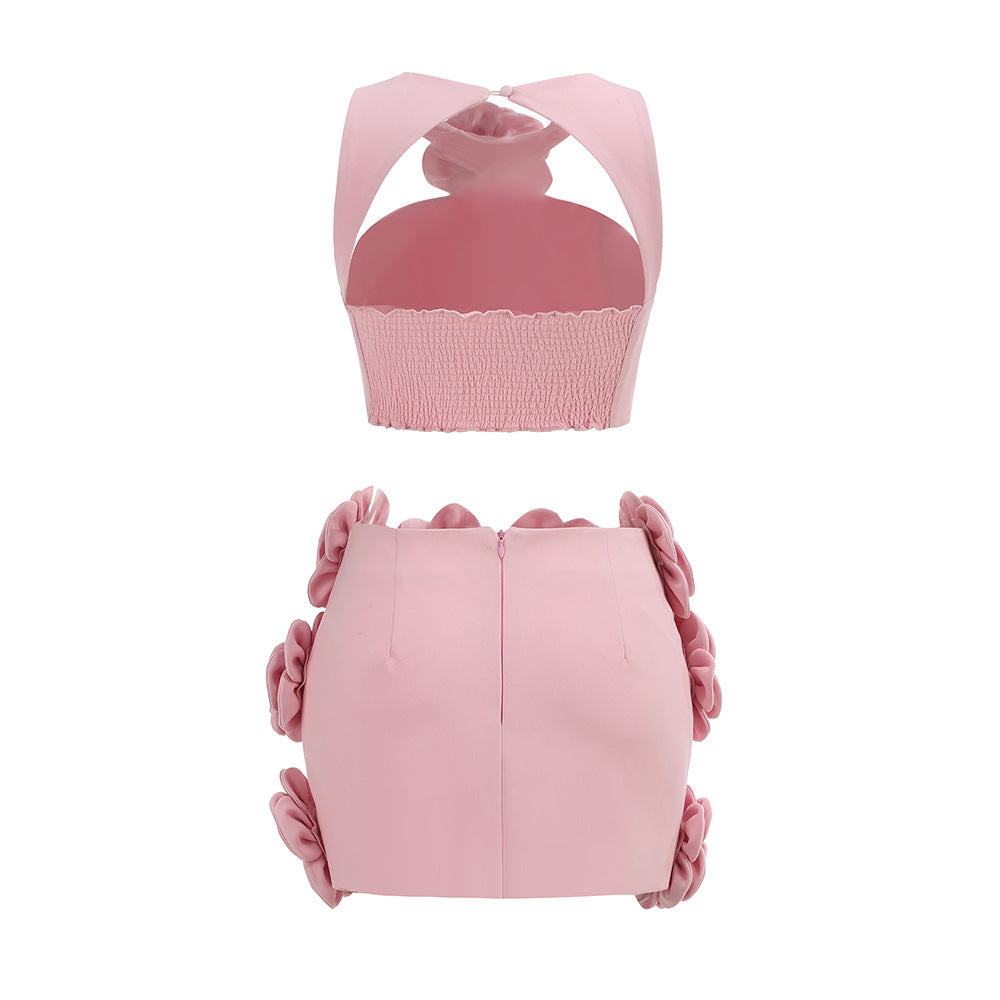 Prisha Floral Halter Skirt Set - Pink [ZW2YMB37]