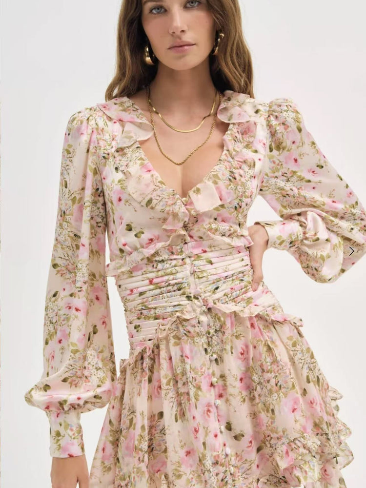 Saida Floral Ruffle Mini Dress [9KTIR593]