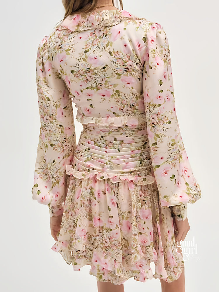 Saida Floral Ruffle Mini Dress [32M6A3UR]