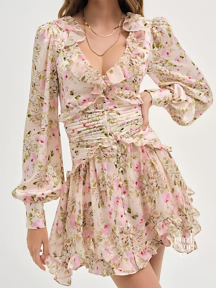 Saida Floral Ruffle Mini Dress [EYQ2SJ6O]