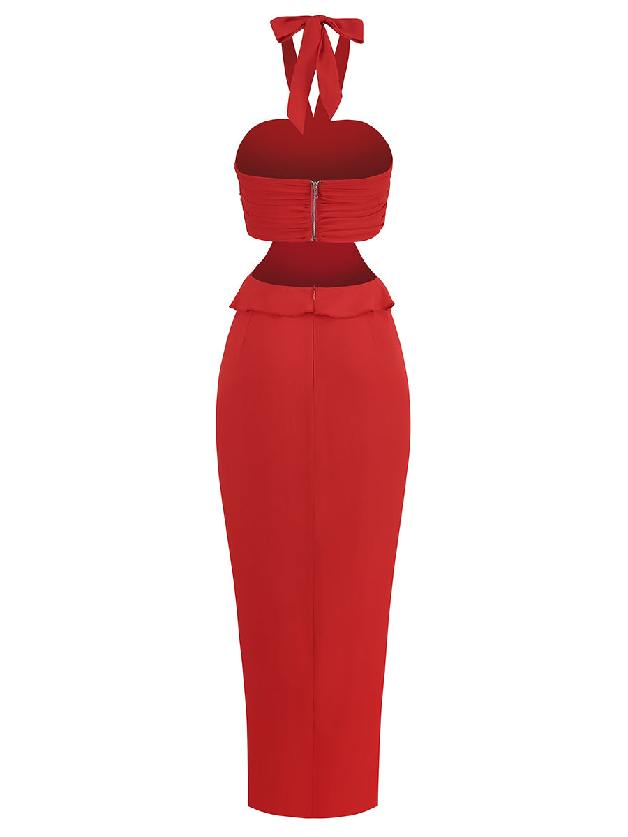 Shae Halter Cutout Midi Dress - Red [5X6XPC8Y]