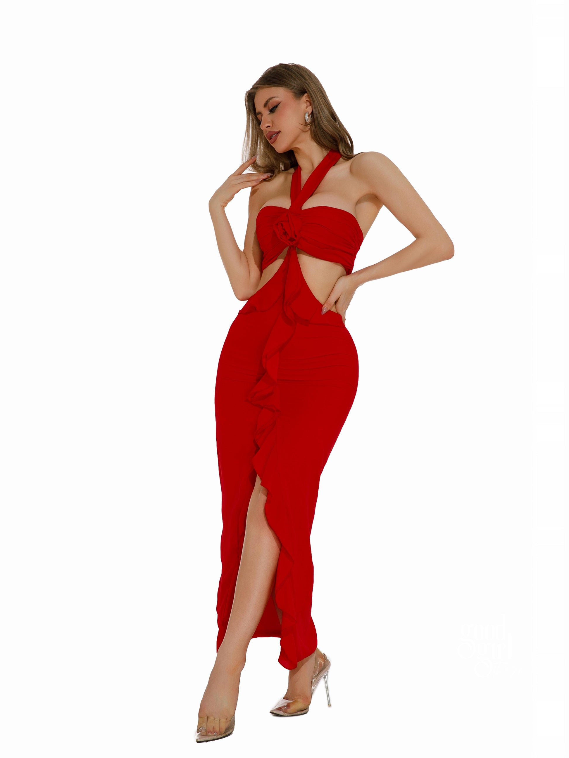 Shae Halter Cutout Midi Dress [M5XYFWLB]