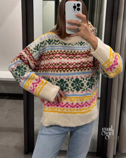 Terri Contrasting Jacquard Sweater [209NSAE5]