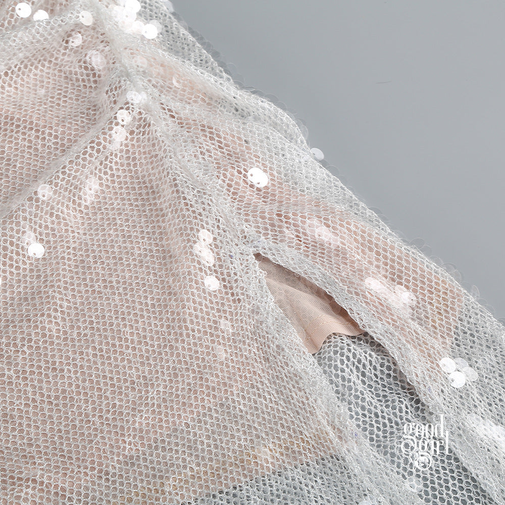 Theodora Sequin Mesh Midi Dress [KYRY8Y9G]