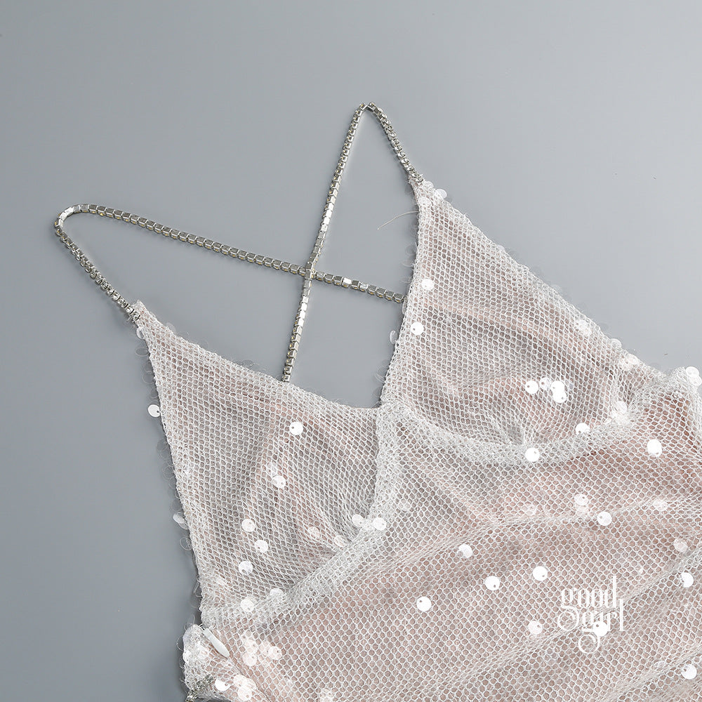 Theodora Sequin Mesh Midi Dress [5G85SO2G]