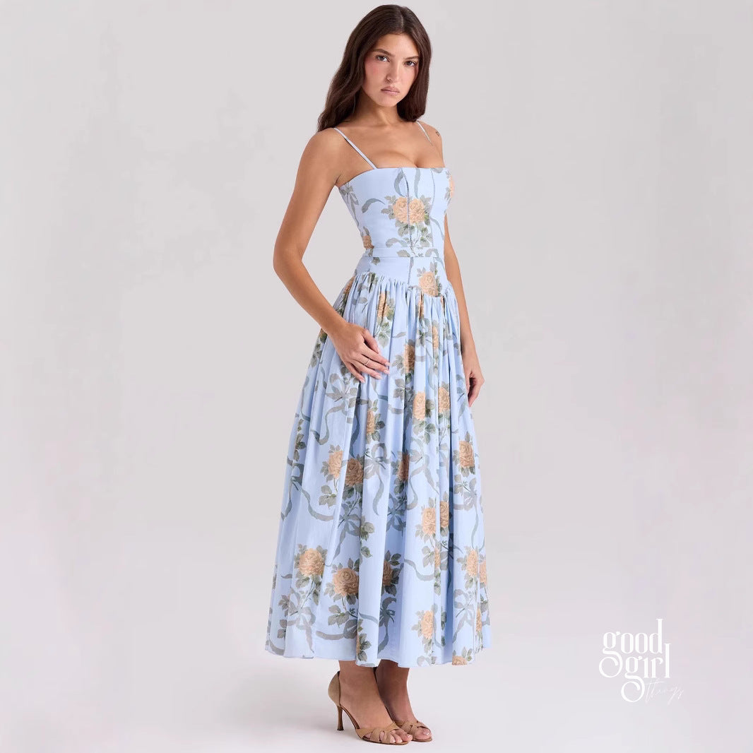 Yasmeen Blue Floral Midi Dress [U4KKQR4L]