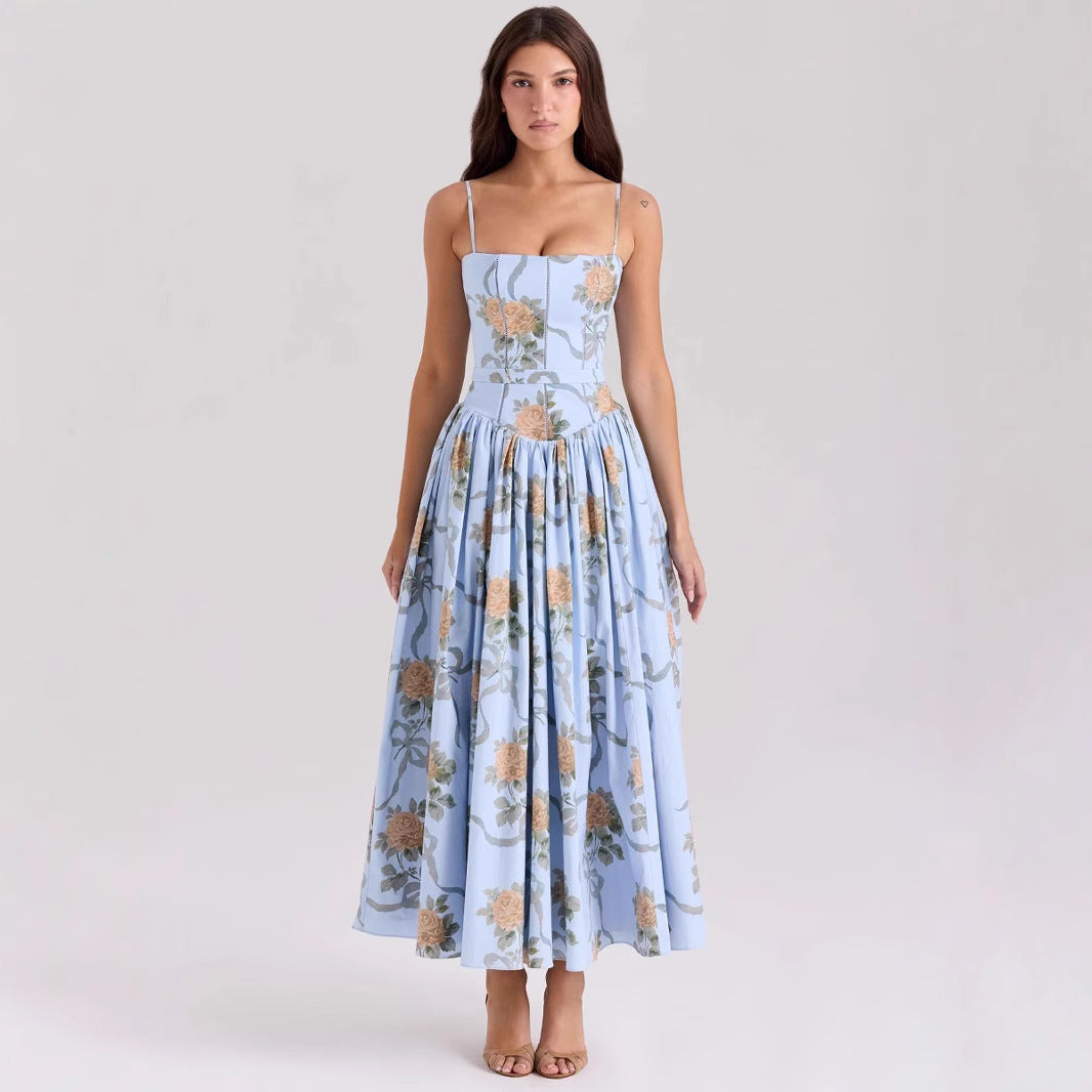 Yasmeen Blue Floral Midi Dress [LA7CVDOV]