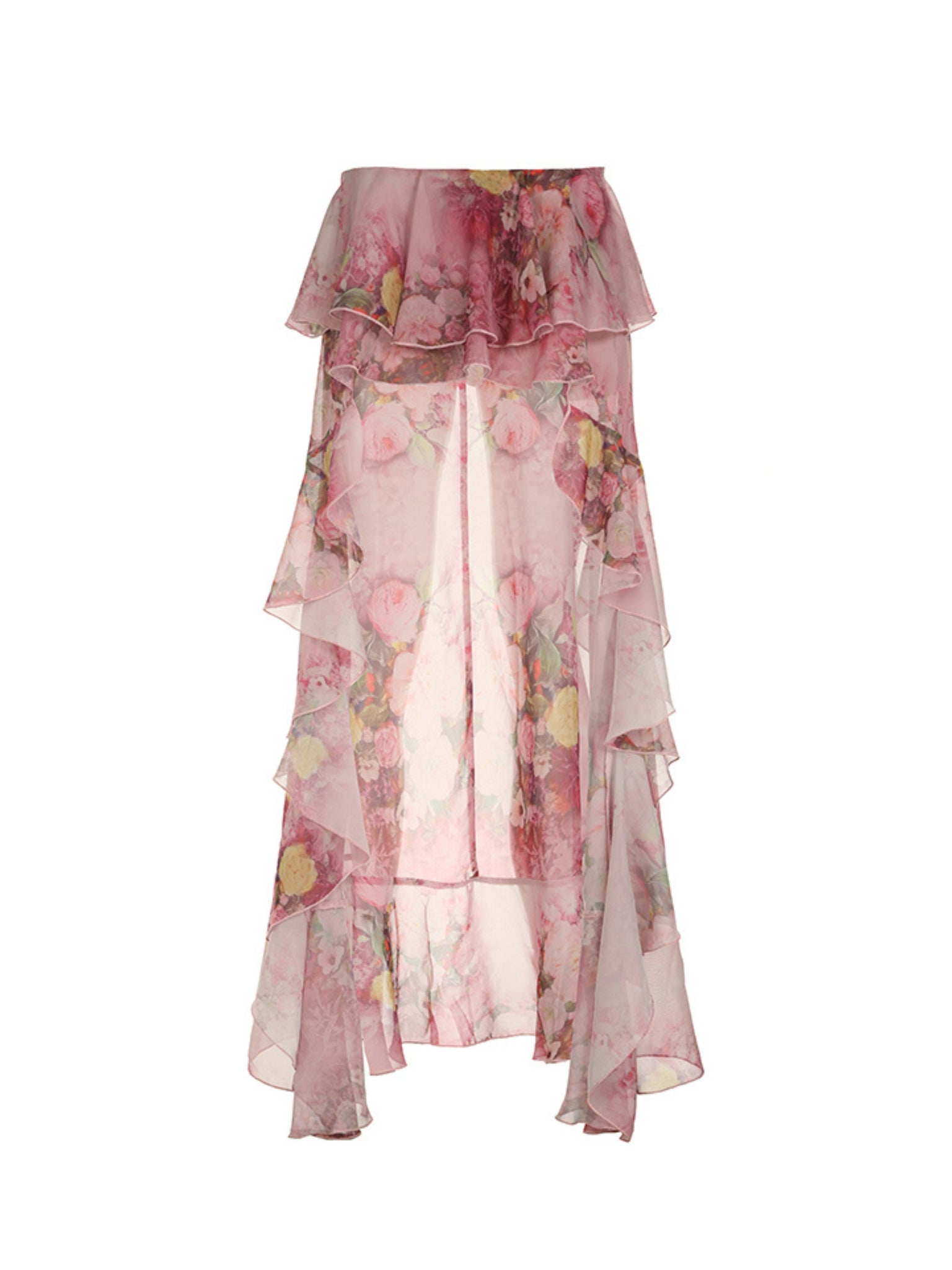 Lyra Asymmetric Floral Ruffle Skirt