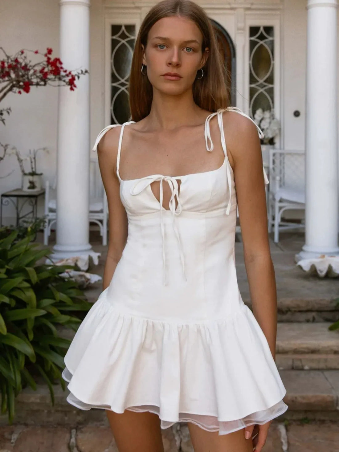 Sasha Ruffle Hem Tie-Strap Mini Dress