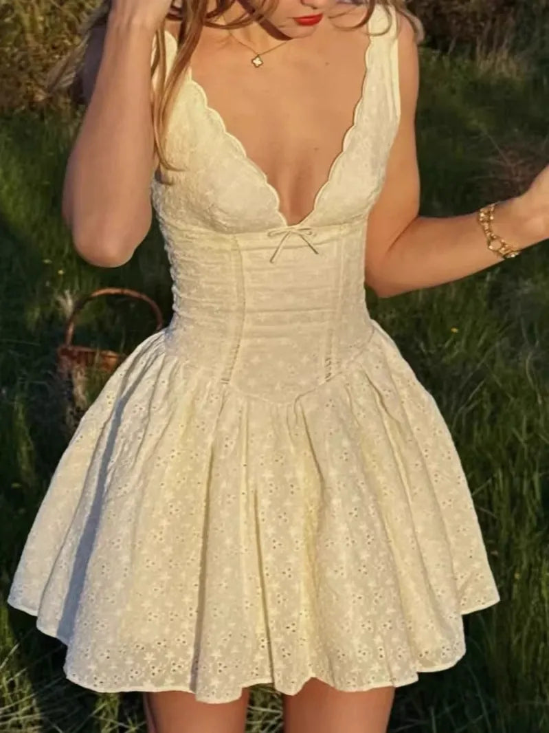 Priscilla Cream Eyelet Mini Dress