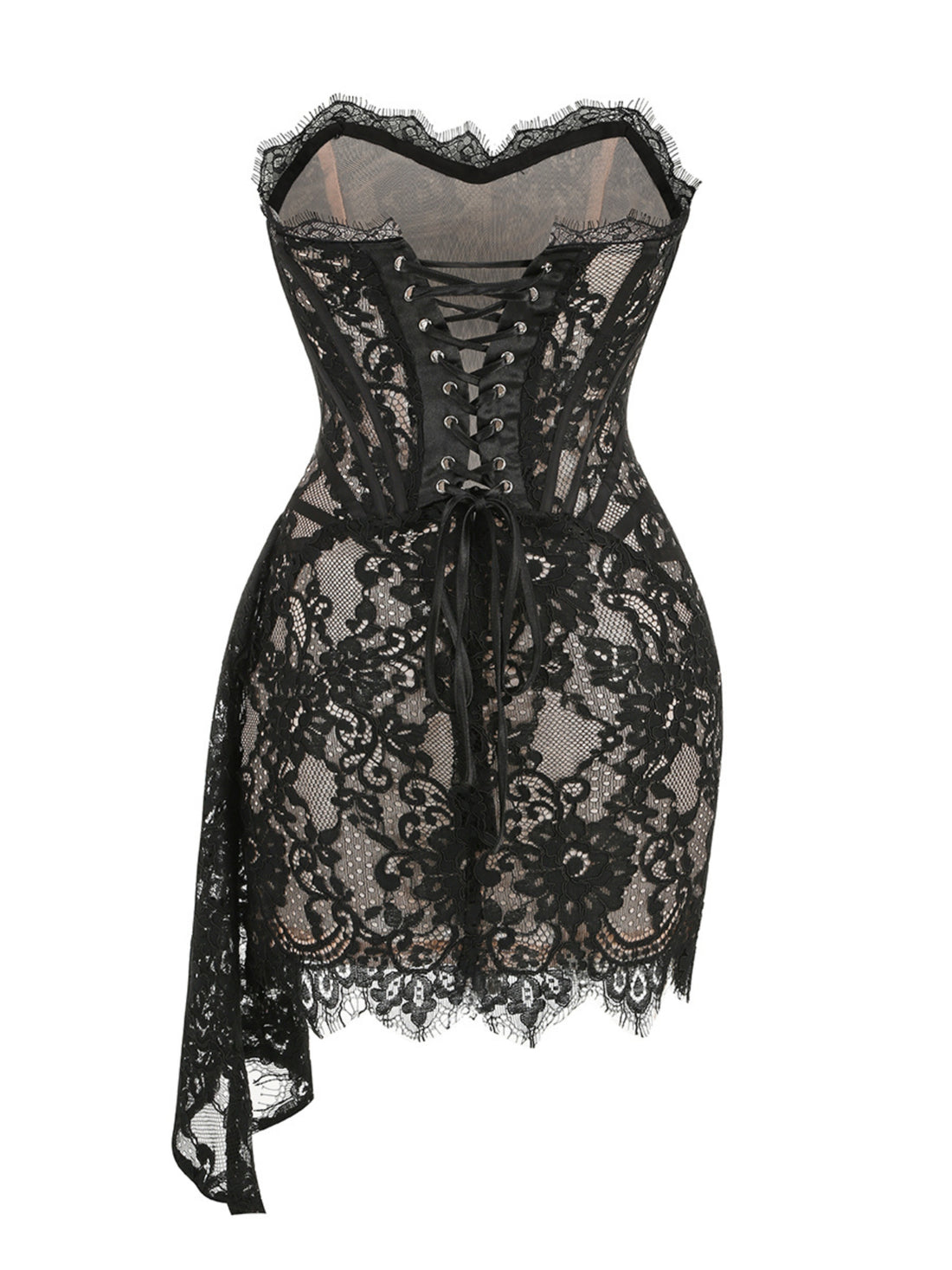 Indra Corset Lace Mini Dress in Black