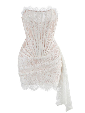 Indra Corset Lace Mini Dress in White