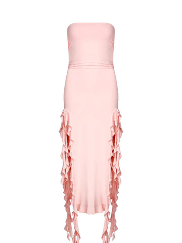 Lisa Strapless Ruffle Dress in Pink